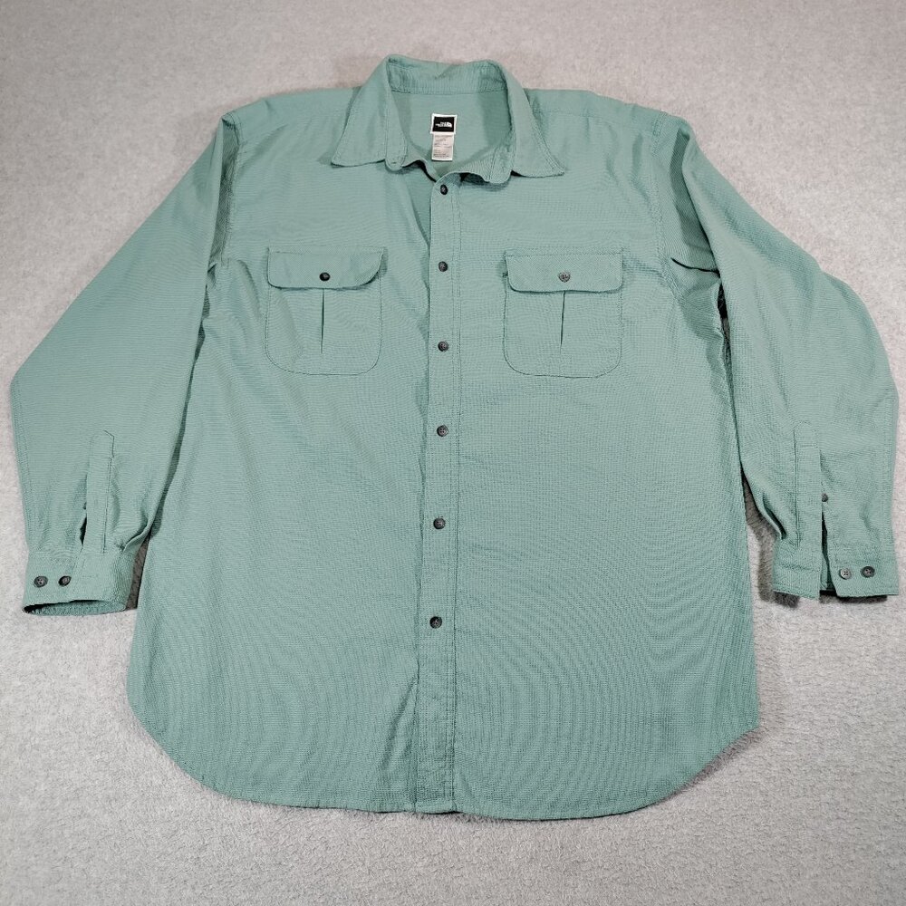 The North Face Shirt Men XL Green Nylon Utility Flap Pocket Long Sleeve Fishing